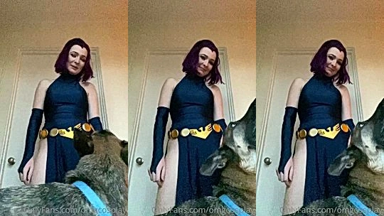 OMGCosplay teasing her sexy cosplay interupted by a dog