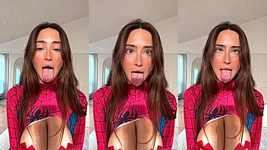 CeCe Rose teasing her big tits in spider-woman cosplay