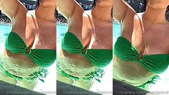 Mikaela Pascal showing off her sexy green bikini in the pool