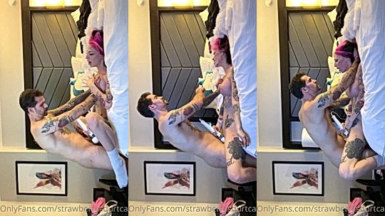 Strawberrysquirtcake getting missionary fucked with a vibrator on her clit