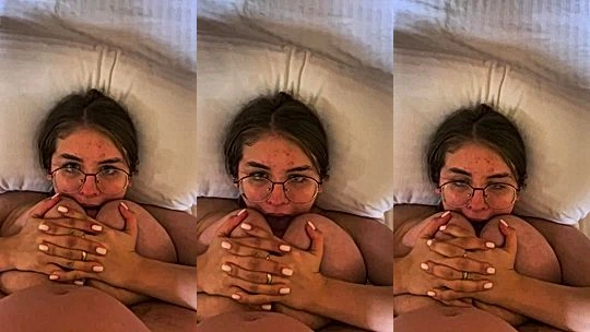 thicc glasses slut Molly Evans playing with her naked big tits