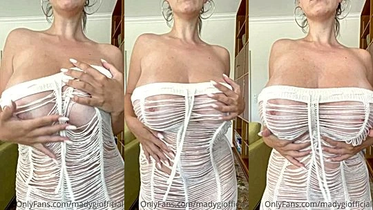 Mady Gio teasing her sexy body in white see-through lingerie