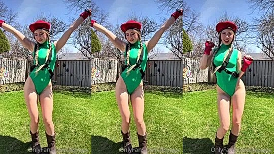 Dessyyc teasing her sexy cammy cosplay in the backyard