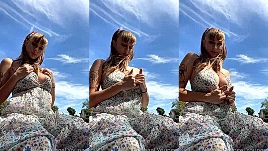 Angel Youngs teasing big tits in her sundress outdoors