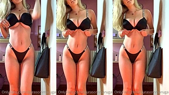 Laura Sommaruga teasing her sexy black lingerie