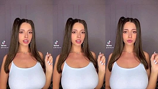 tiktok girl Cristy Ren teasing her big tits in white top