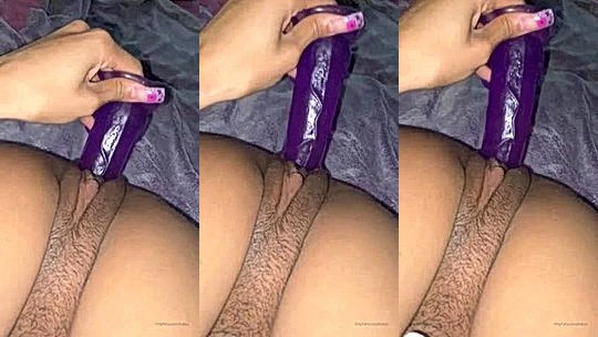 Babyx fucking a purple dildo in bedroom