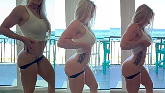 Kristin Pope showing off her fit booty on the balcony