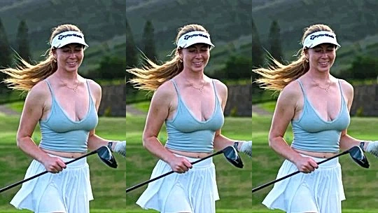Grace Charis teasing her perky tits while swinging the golf club