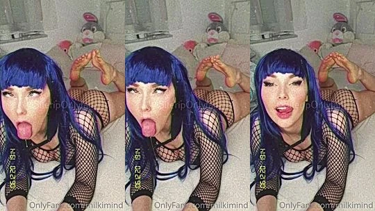 Milkimind teasing her fishnet bodysuit