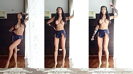 Ploytigerstam showing off her sexy cosplay in shot skirt