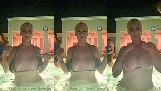 Pawgemily teasing her naked big tits in the outdoor jacuzzi
