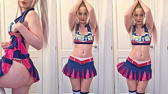 blonde cheerleader Chloxxhill striptease showing off her hot body