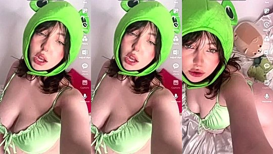 LowKeyDeadInside teasing her big tits in green lingerie