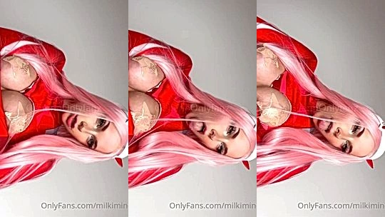 Milkimind teasing her red cosplay lingerie