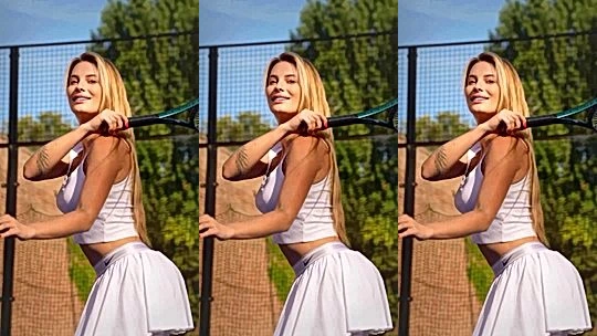 Darja Sobakinskaja teasing her braless tits in tennis outfit