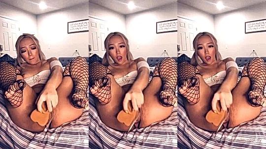 Mvngokitty fucking a dildo wearing fishnet stockings