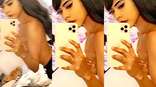 Nekob0icarti playing with her naked perky tits in the mirror