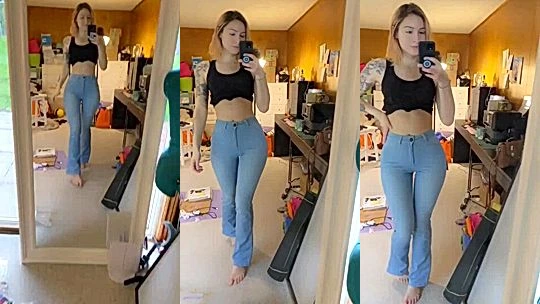 Luxlo teasing her sexy tight jeans in the mirror