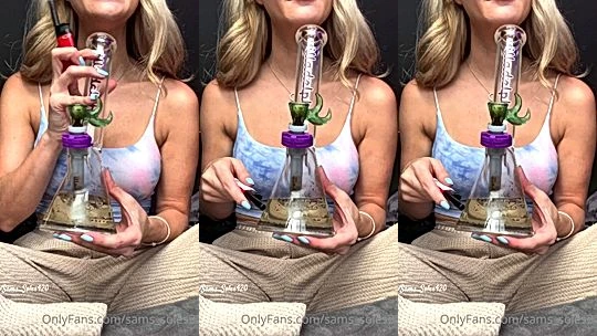 Sams soles21 teasing her tits while doing bong