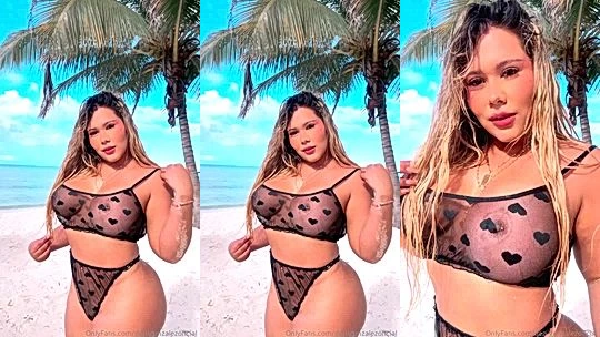 Dezii Gonzalez teasing her see-through lingerie on the beach