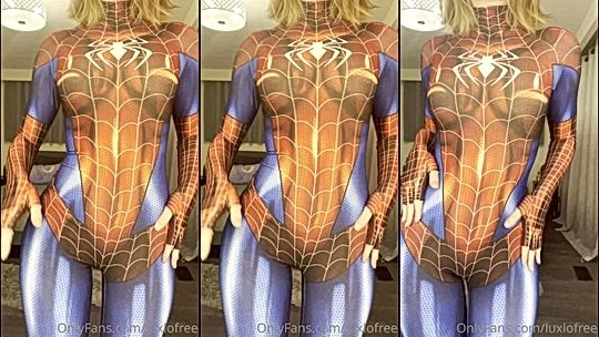 Luxlo teasing her sexy spider-woman cosplay