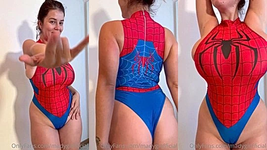 Mady Gio teasing her big tits in her spider-woman cosplay