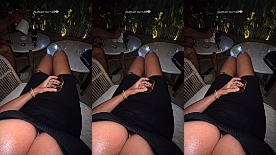 Mary Nabokova teasing her big tits during dinner