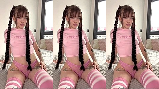 Mia Yokai playing with her nipples in pink panties