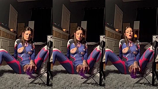 Kaitviolet fucking a dildo in cosplay suit