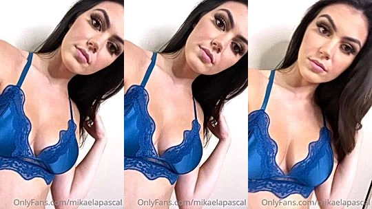 Mikaela Pascal teasing her blue laced lingerie