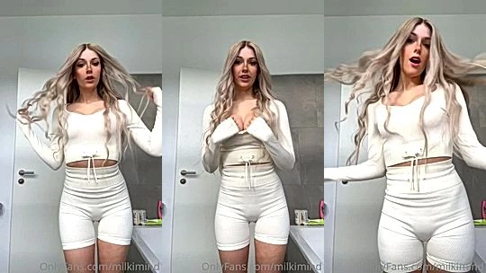 Milkimind teasing her sexy white tight outfit
