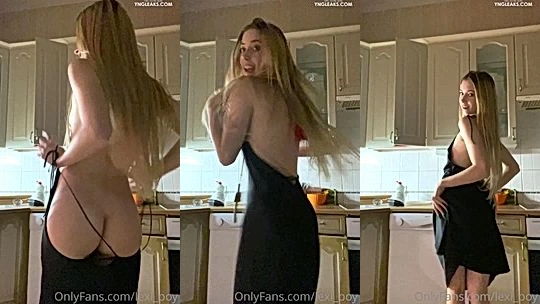 LexiPoy teasing her sexy night gown in the kitchen