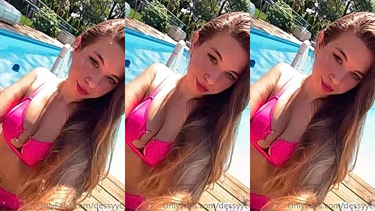 Dessyyc showing off her pink bikini by the pool