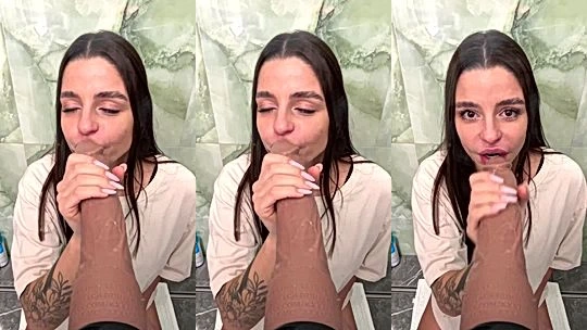 Sonya Jess jerking off a big dildo on her knees