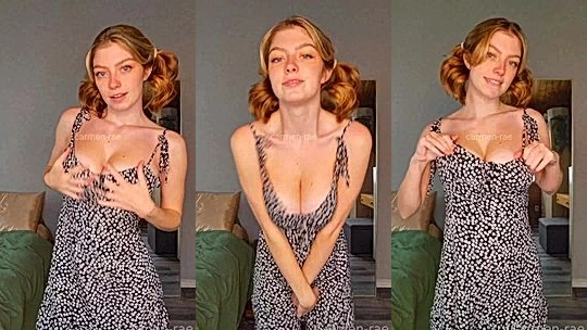 Carmen Rae teasing her big tits in her sundress