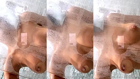 Kelsie Smeby pressing her wet naked tits on the shower glass