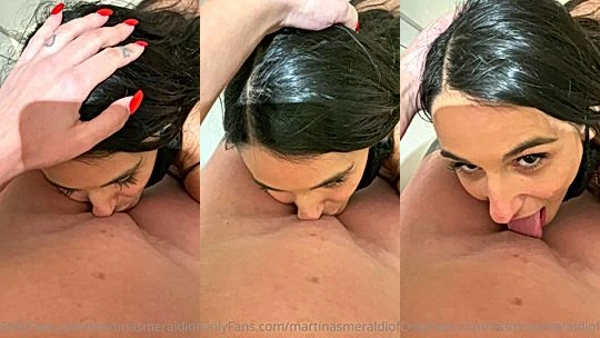 Martina Smeraldi eating a lesbians pussy in the public toilet