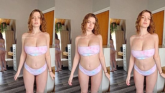 Carmen Rae teasing her big tits in her cute panties