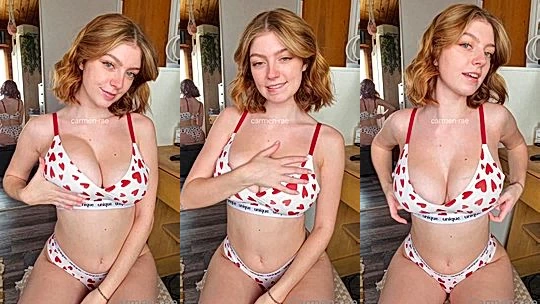 sexy girl  Carmen Rae teasing her big tits in her white lingerie
