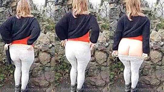 PolaRainbow flashing her big booty while hiking