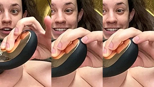 QuinnFinite vibrator on her big tits nipple