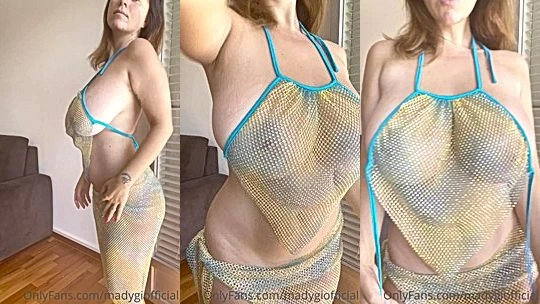 Mady Gio teasing her naked bit tits in see-through lingerie