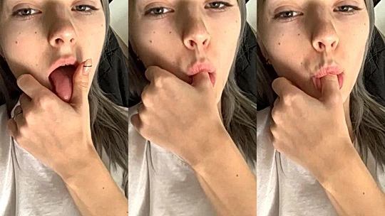 Eva Elfie teasing her tongue and saliva play