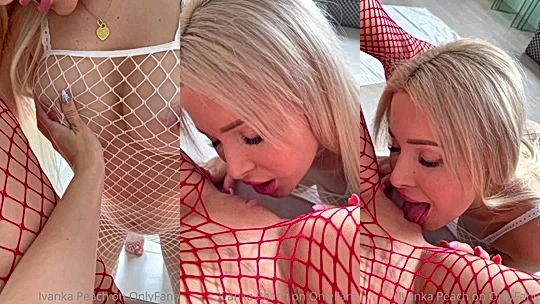 Ivanka peach two lesbian sluts fishnet cunnilingus play
