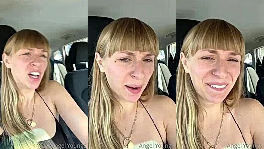 Angel Youngs teasing her big tits in the car