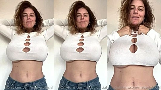 Mady Gio teasing her big tits in white top