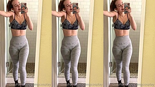 OMGCosplay showing off her fit body in gym outfit