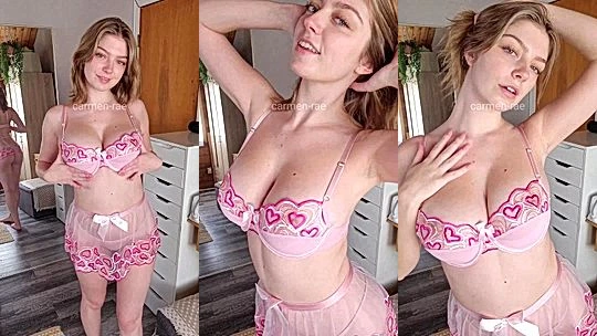 Carmen Rae showing off her sexy pink see-through lingerie