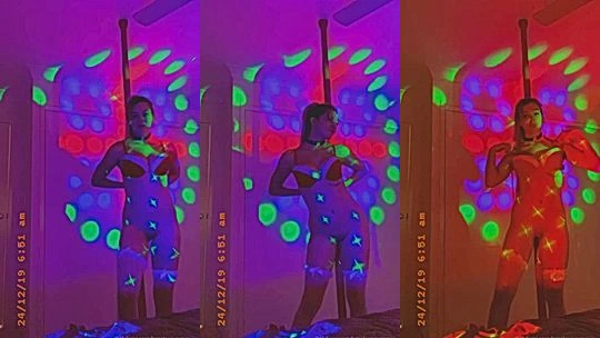 Bree Louise striptease dancing in the disco bedroom